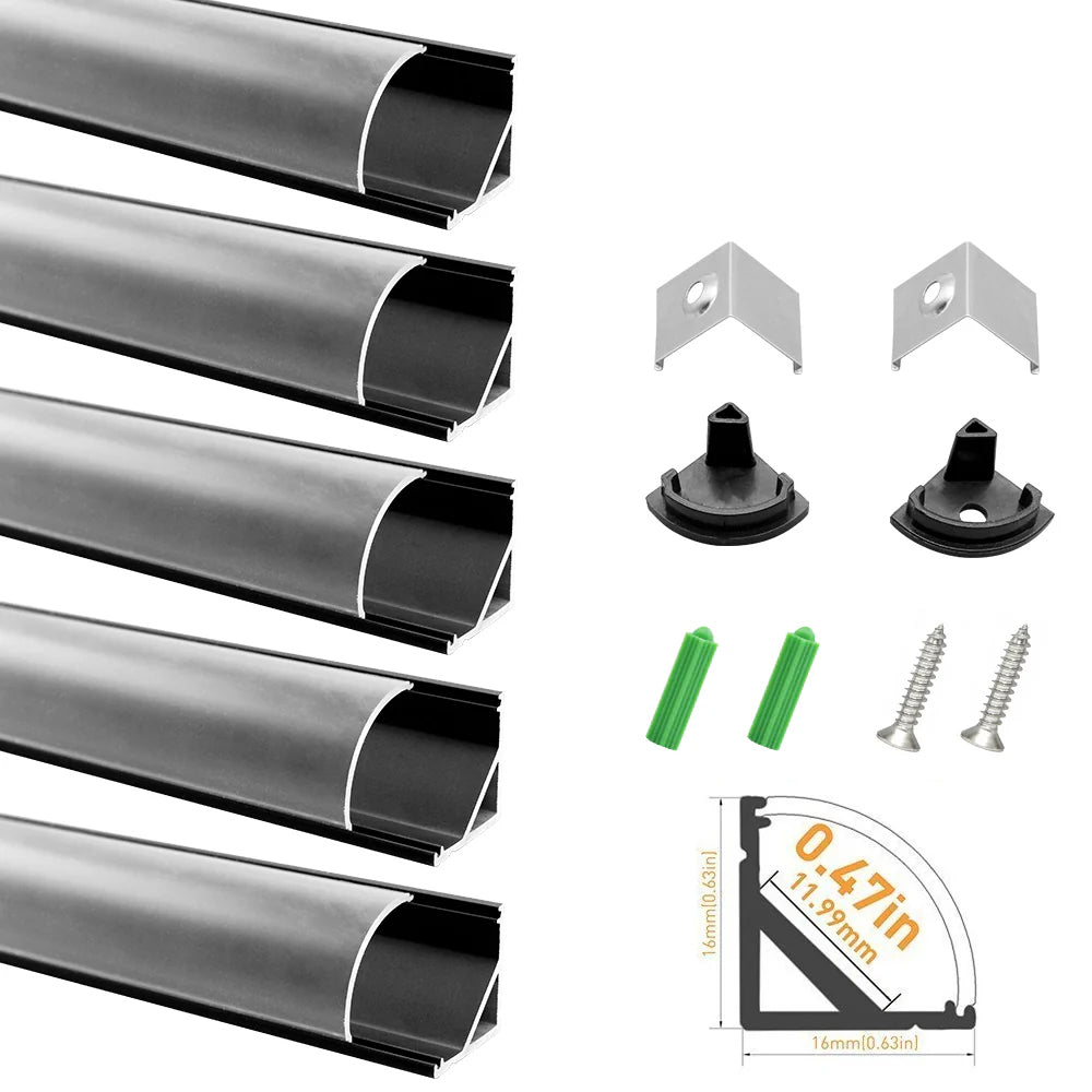 V Shape LED Channel V02-B – 12mm | Silver / Black | Milky White Cover | With Installation Accessories | – Standard Aluminum Profile – 1m / 2m / 3m | 50 / 100-Pack