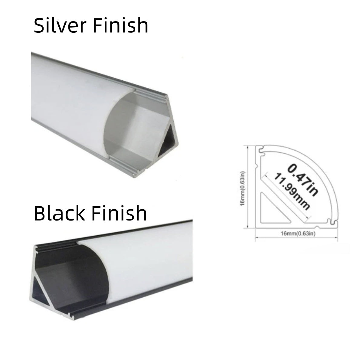 V02 Corner Aluminum Rigid LED Strip Light (Black or Silver Finish) – SMD5630, 72 LEDs/M, 12V DC, 0.5m & 1m Options, 3000K–6000K White, Non-Waterproof for Indoor Accent Lighting