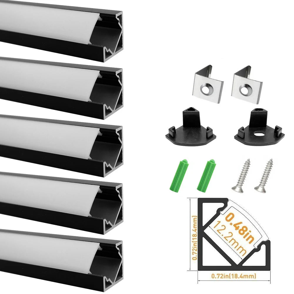 V Shape LED Channel V03-A – 12mm | Silver / Black | Milky White Cover | With Installation Accessories | – Standard Aluminum Profile – 1m / 2m / 3m | 50 / 100-Pack