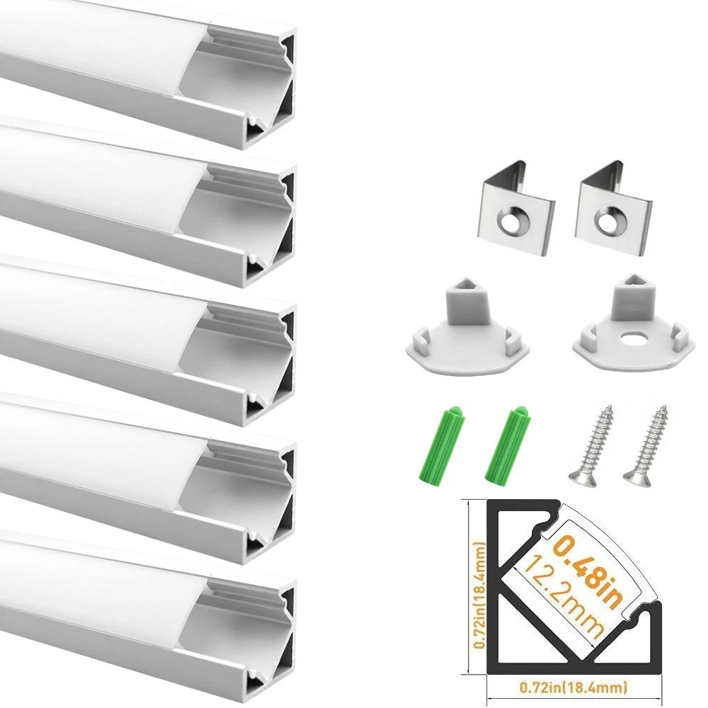 V Shape LED Channel V03-A – 12mm | Silver / Black | Milky White Cover | With Installation Accessories | – Standard Aluminum Profile – 1m / 2m / 3m | 50 / 100-Pack