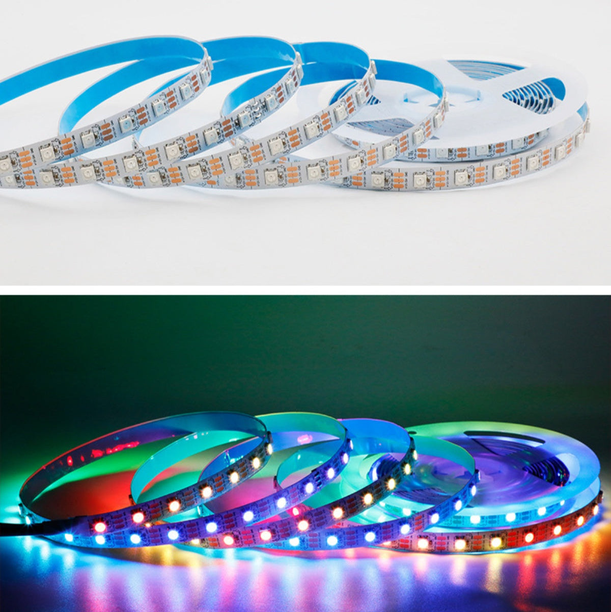 RGBIC LED Strip Light | WS2815 Individually Addressable | Breakpoint Resume | SMD5050 RGB | 60 LEDs/M | 5M (16.4FT) Roll | 12V DC | White/Black PCB | IP00/IP65/IP67 Options | Strip & Kit Packages