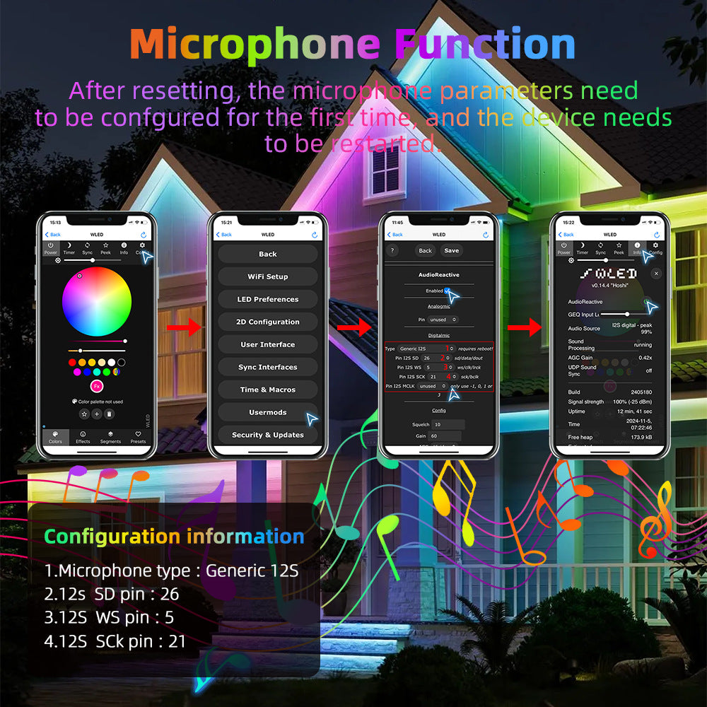 ESP32 WLED IP65 Waterproof Addressable LED Strip Controller | 5V/12V/24V | Single 15A / Dual 20A Output | Music Mic | Home Assistant & Alexa Compatible