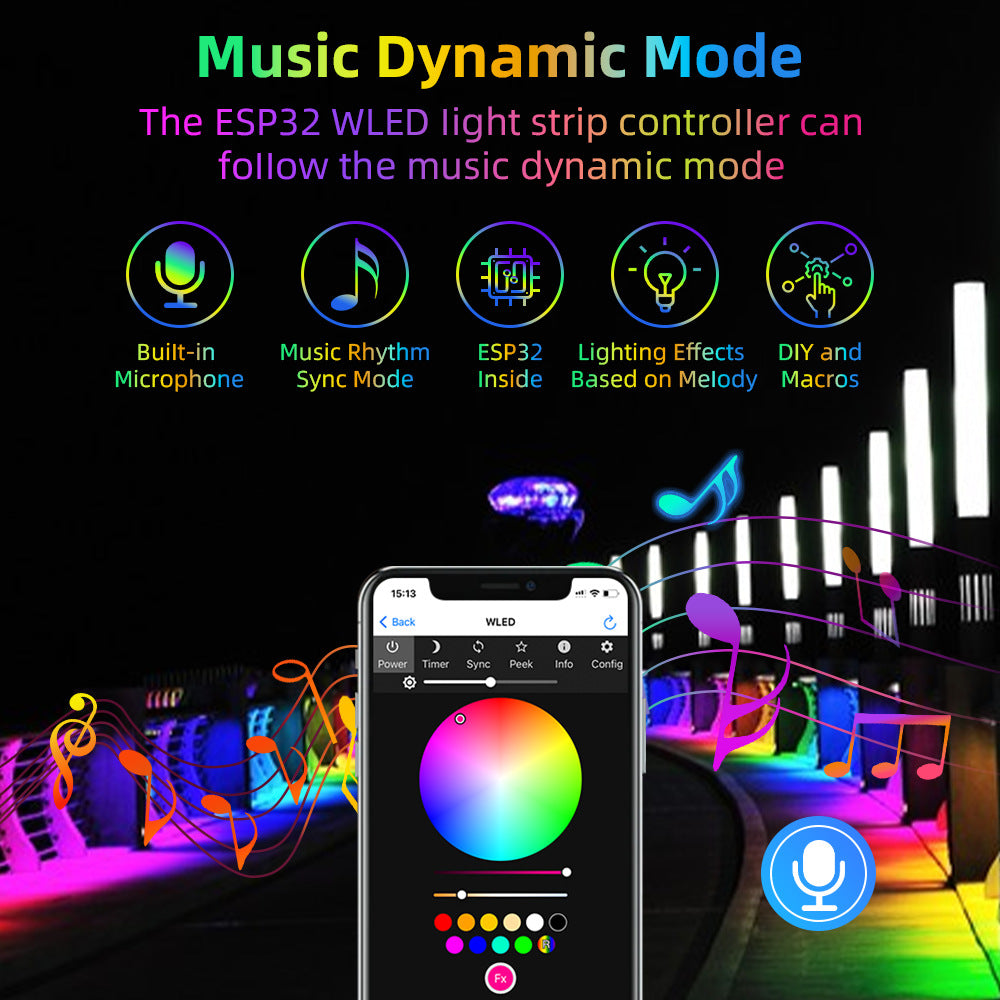 ESP32 WLED IP65 Waterproof Addressable LED Strip Controller | 5V/12V/24V | Single 15A / Dual 20A Output | Music Mic | Home Assistant & Alexa Compatible