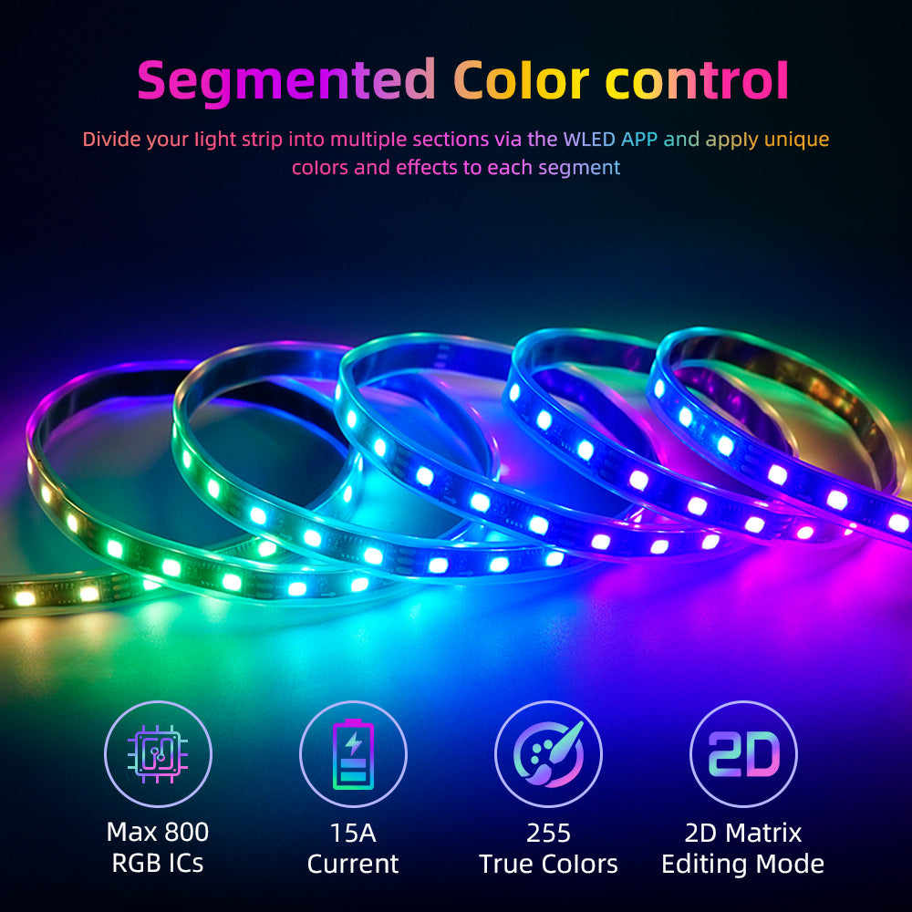 ESP32 WLED IP65 Waterproof Addressable LED Strip Controller | 5V/12V/24V | Single 15A / Dual 20A Output | Music Mic | Home Assistant & Alexa Compatible
