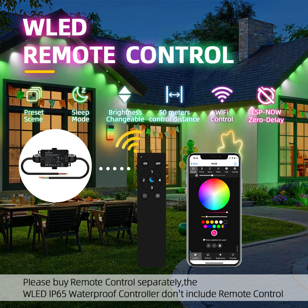 ESP32 WLED IP65 Waterproof Addressable LED Strip Controller | 5V/12V/24V | Single 15A / Dual 20A Output | Music Mic | Home Assistant & Alexa Compatible