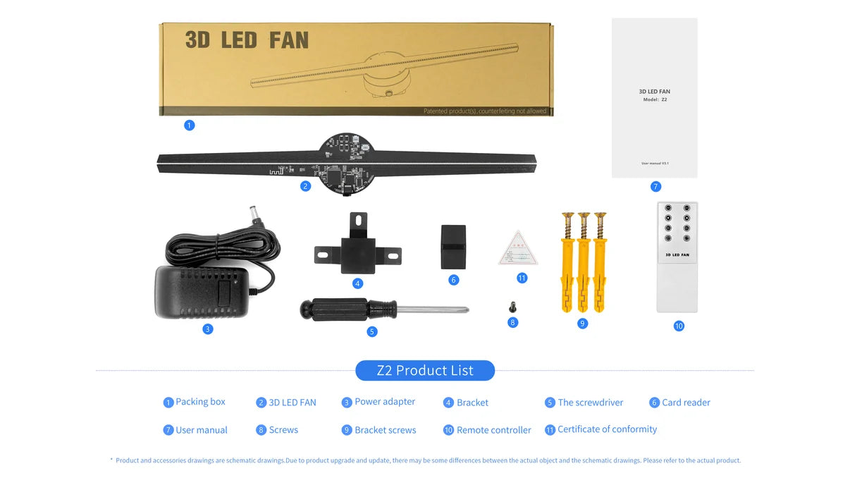Ventilateur LED hologramme 3D 70 cm, 4 pales, 1 022 LED, livraison gratuite