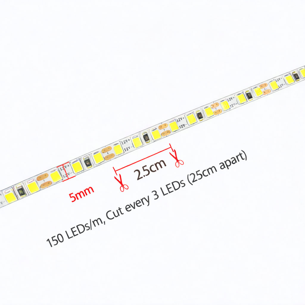 DC12V SMD2835 Single Color LED Strip Light – 150 LEDs/m | 5mm PCB | Hi