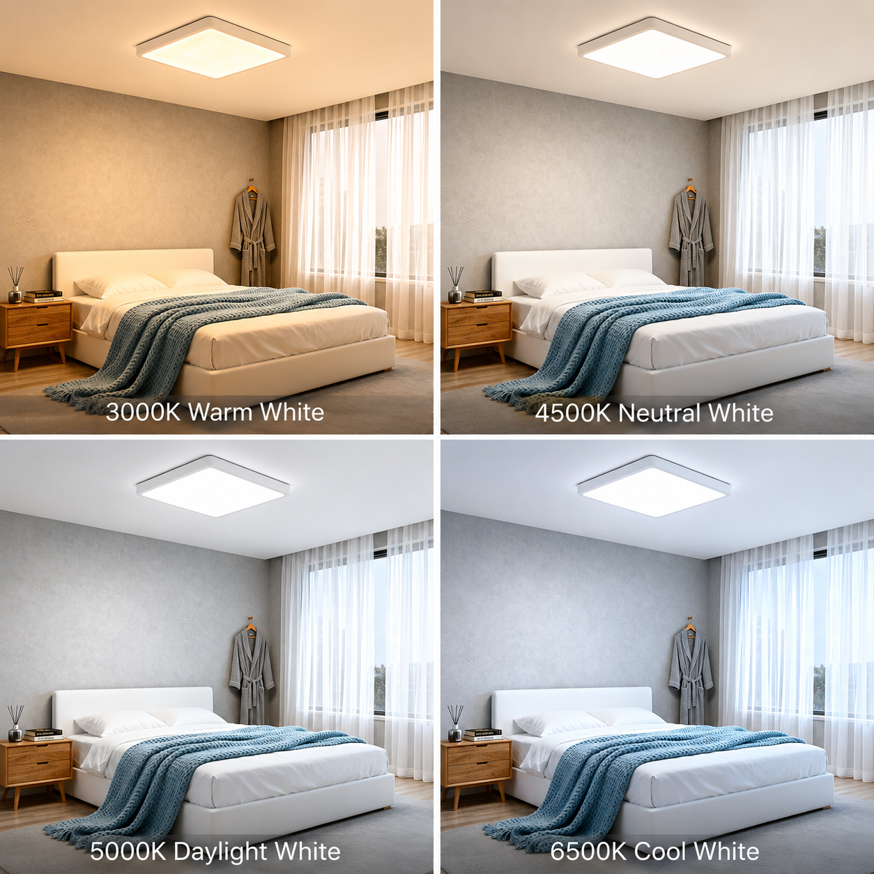 12 Inch Square LED Ceiling Light – 24W – White – 3000K / 4500K / 5000K / 6500K – Flush Mount Ceiling Light for Home & Apartment Lighting – Local Stock (US)
