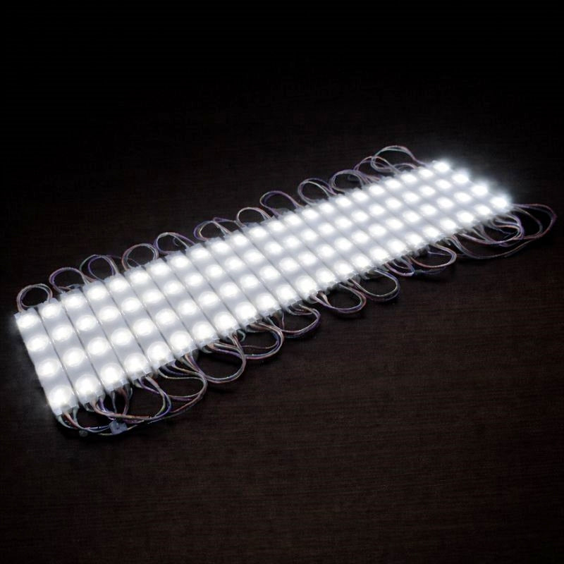SMD2835 LED Module String – 3 LEDs/Module | 1.5 W 130 lm | 60×13 mm | DC 12 V | IP65 Waterproof with Adhesive Tape | for Light Box & Channel Letter Signage (20-pcs/String)– 10000K / 6500K / 4000K / 3000K / Red / Green / Blue / Yellow / Pink