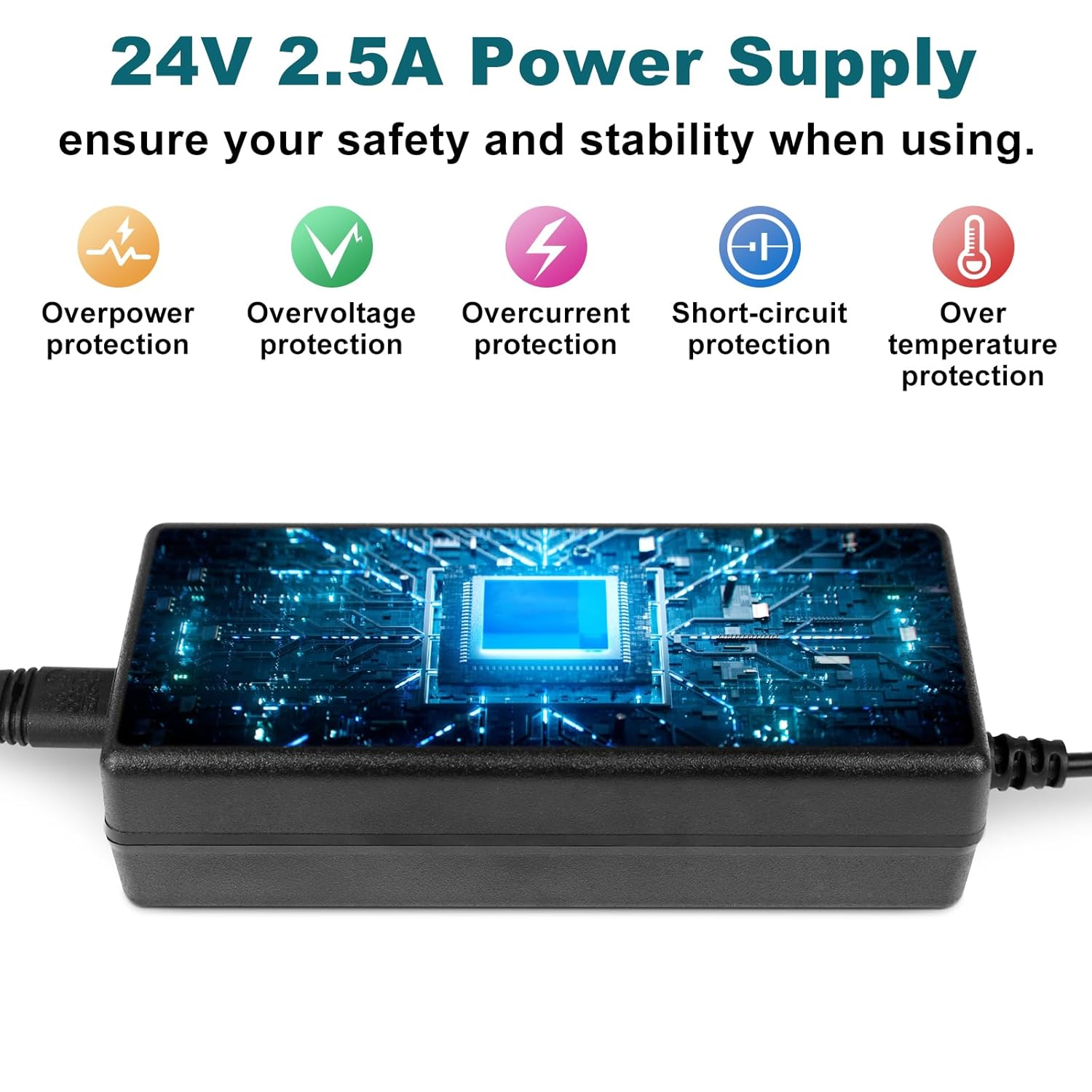 DC 24 V Desktop-Netzteiladapter 60 W–120 W, AC 100–240 V Eingang, Schalttransformator-Ladegerät mit US-Stecker – für LED-Streifenlichter, 3D-Drucker, CCTV und Elektronik