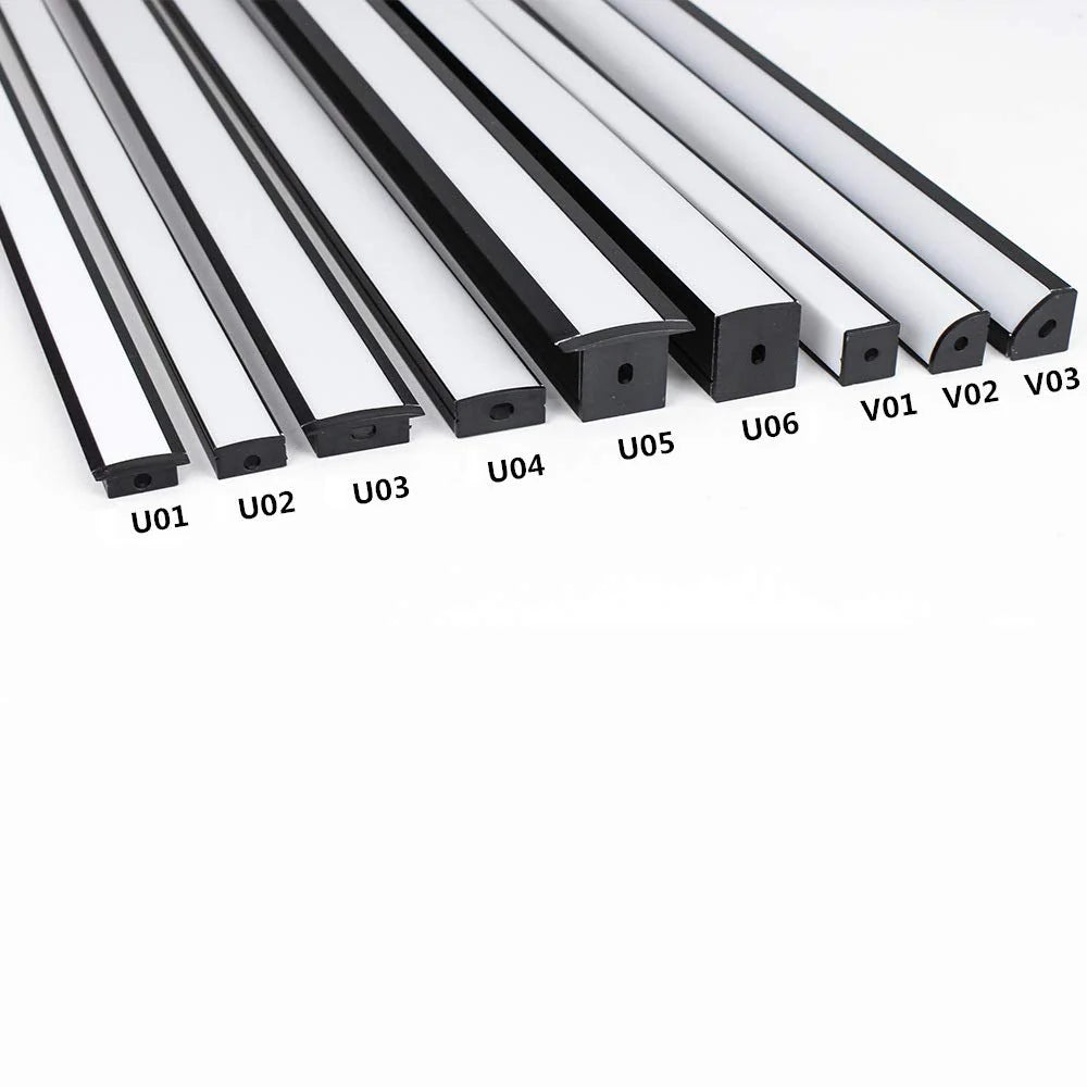 U Shape LED Aluminum Channels – Fit for 1 to 12mm LED Strip | 1Meter | Silver / Black | Milky White / Black Cover | With Installation Accessories | Bendable | 5 / 6 / 10 / 12 / 20 / -Pack | Local Stock US/UK