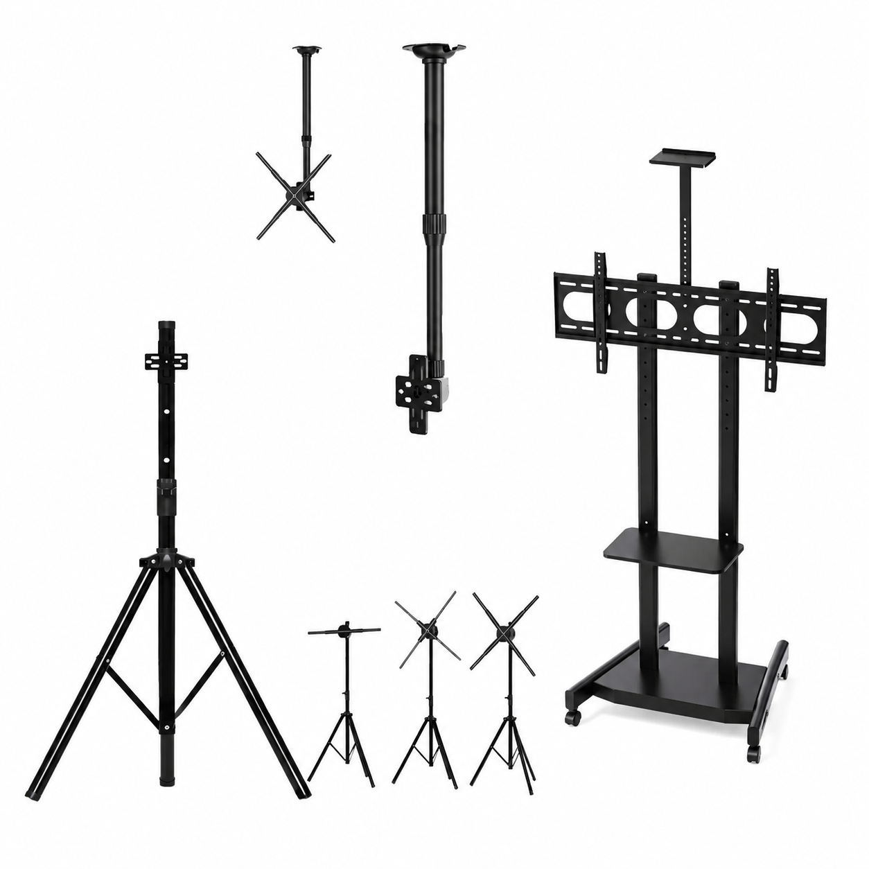 Ständer- und Montageoptionen der F-Serie für 3D-Hologramm-Lüfter | Bodenständer / Deckenmontage (ohne Gehäuse) | Kompatibel mit der F-Serie ≤100 cm (39,4 Zoll) | Schwarzes Finish