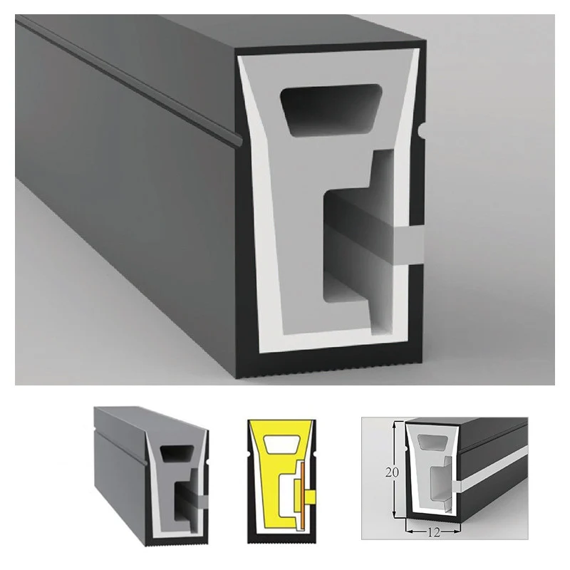 S Series S1220 Black Standard Install LED Neon Light Housing | 12×20mm Side Emitting led neon casing | IP67 Waterproof | 10mm PCB Width | Black Ceiling Bar Wall Modern Display | 5M/50M
