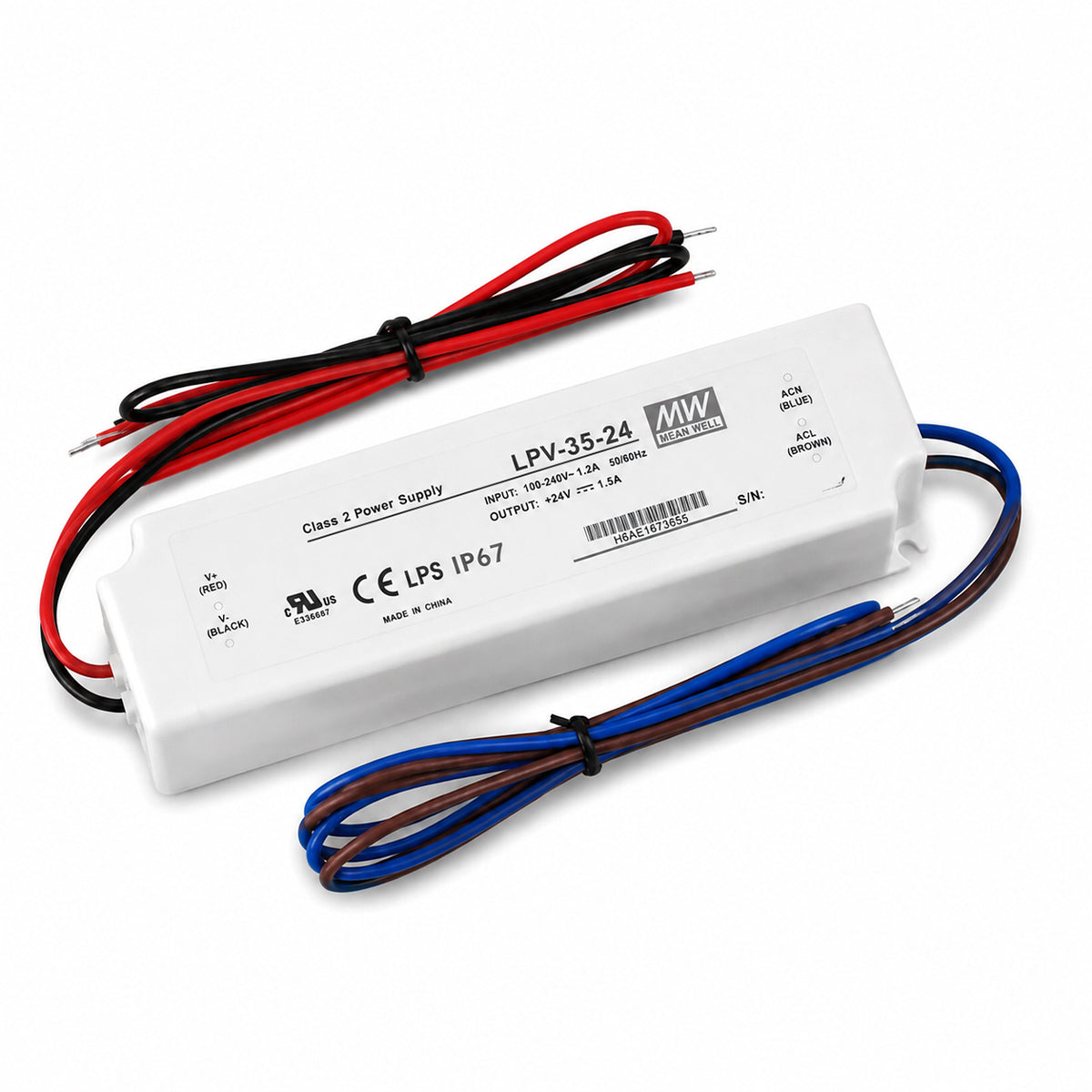 MEANWELL LPV Series IP67 Waterproof Switching Power Supply - 12V / 24V DC Output Voltage | 35W / 60W / 100W / 150W | AC90-264V | IP67 Waterproof | Plastic Housing | UL / CE Certified
