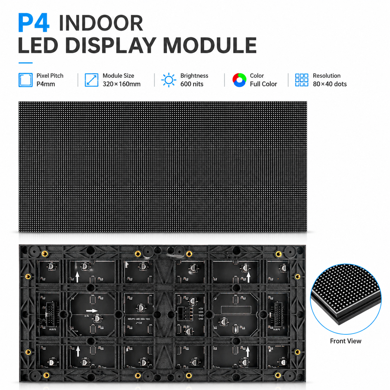 ID-S Series – P4 Indoor LED Display Module | 320×160mm | 3,200 Pixels RGB Tile | Full Color LED Panel | 600nits