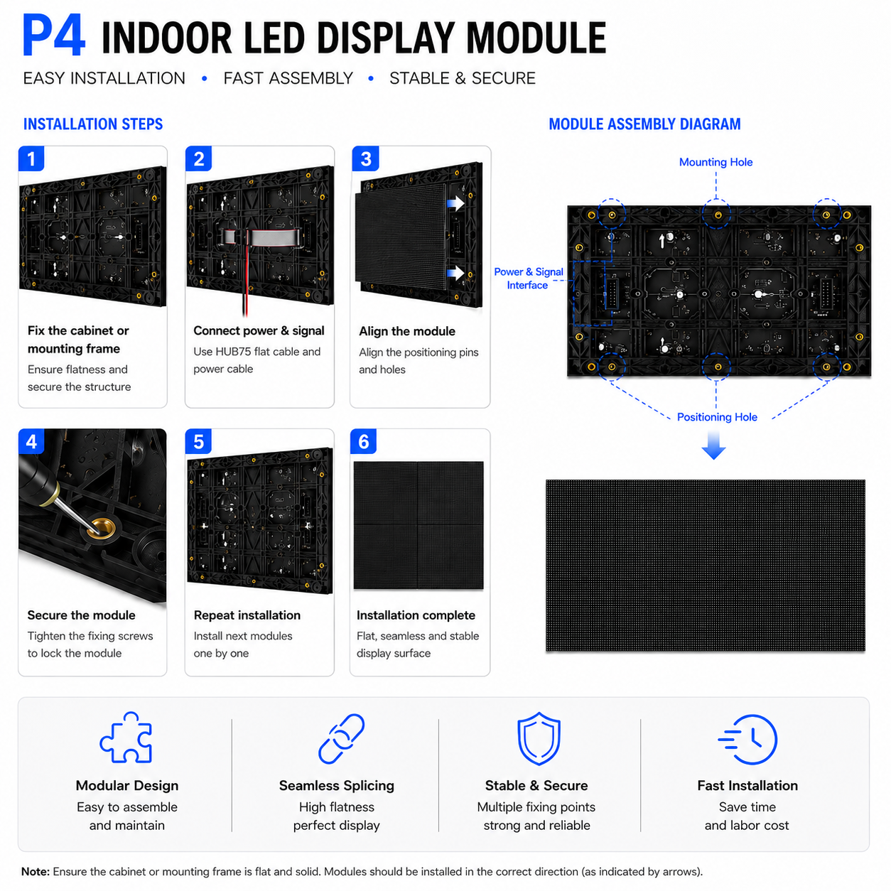 ID-S Series – P4 Indoor LED Display Module | 320×160mm | 3,200 Pixels RGB Tile | Full Color LED Panel | 600nits