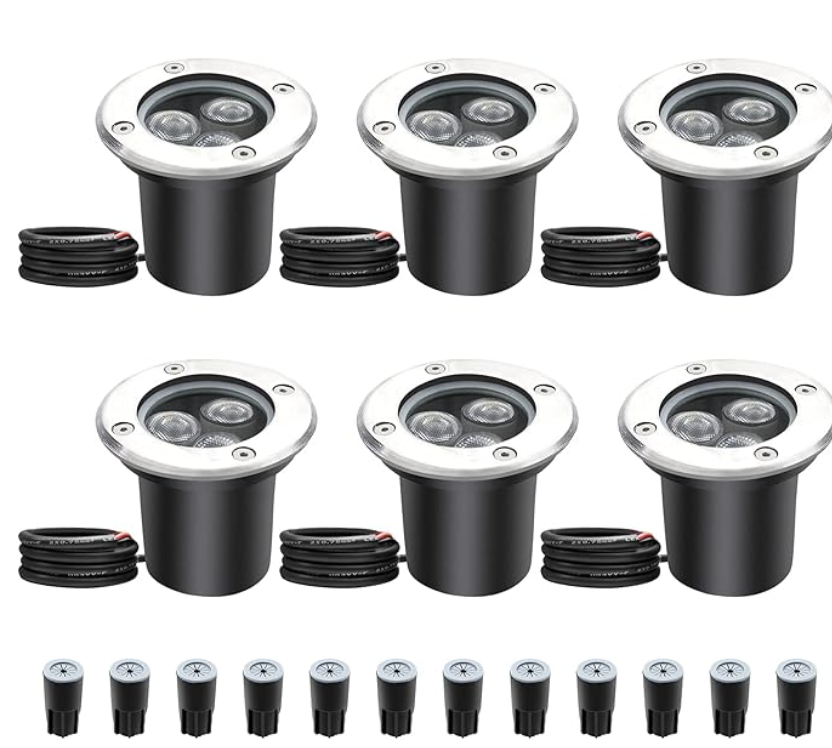 3W Low Voltage Inground LED Spotlight – Warm White | DC 12V / 24V | IP67 Waterproof | Outdoor Landscape & Path Lighting | for Driveway, Deck, Step & Garden Lighting | 6-Pack