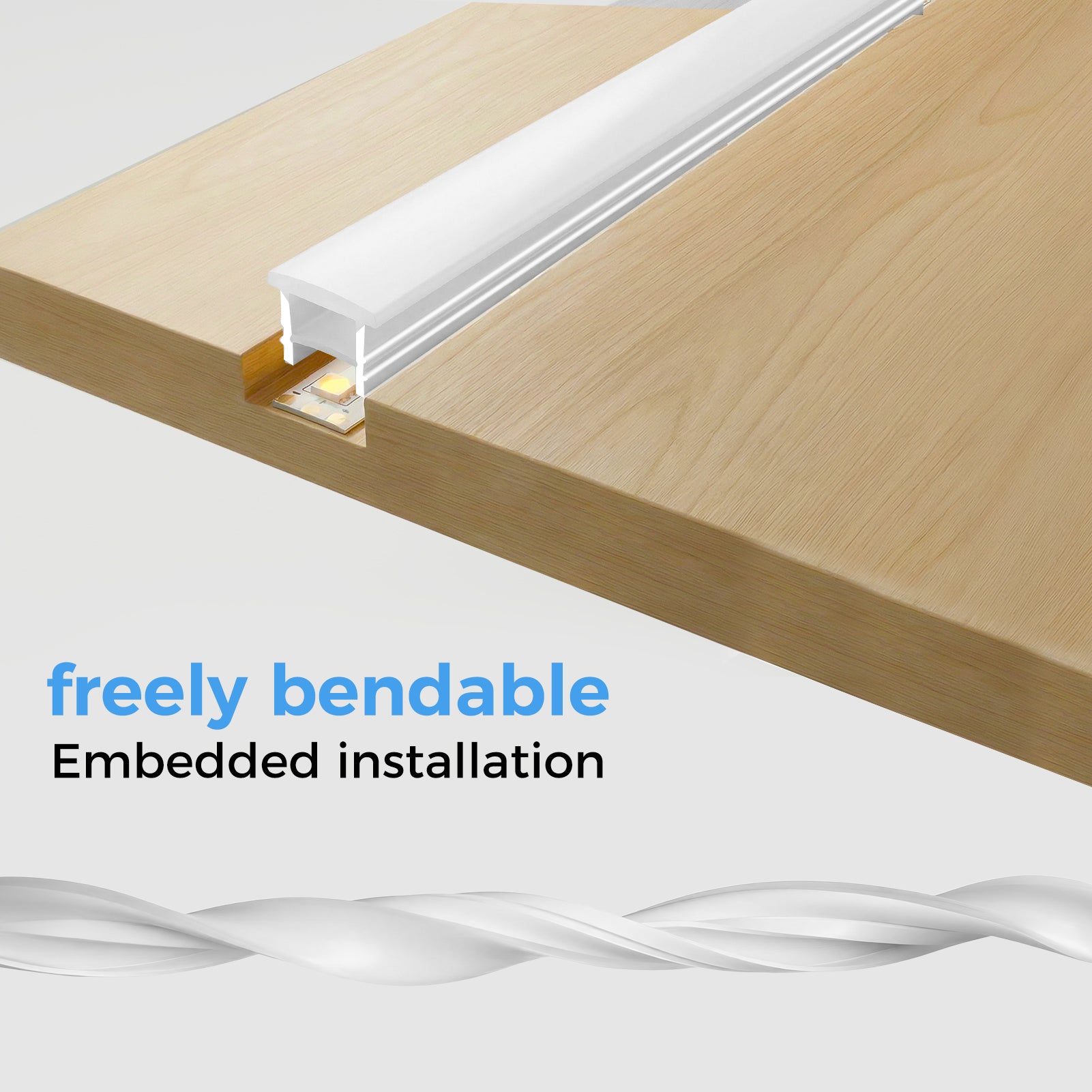 12×12mm Quick Install Neon Light Housing – S1212 Slim White Edge Silicone LED Channel System | Max Strip Width ≤8 mm | Top-Emitting Silicone Neon Diffuser Cover | for Ceiling Cove Lighting & Interior Lighting | 164FT/50M