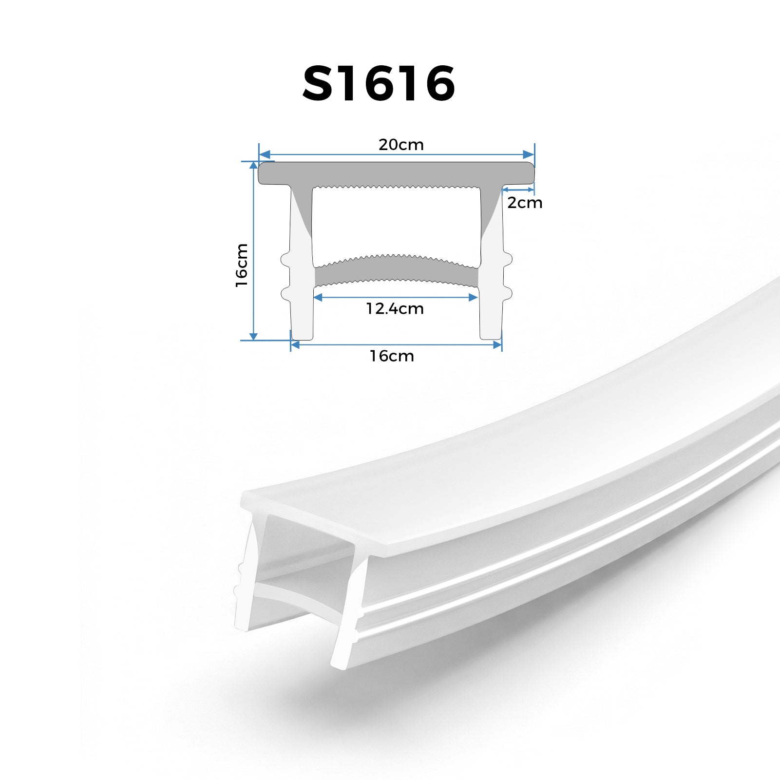 16×16mm Quick Install Neon Light Housing – S1616 Mounting Edge | Silicone LED Channel System | Max Strip Width ≤12 mm | Flat-Top Silicone Diffuser | for Architectural Cove Lighting & Retail Display Lighting | 164FT/50M