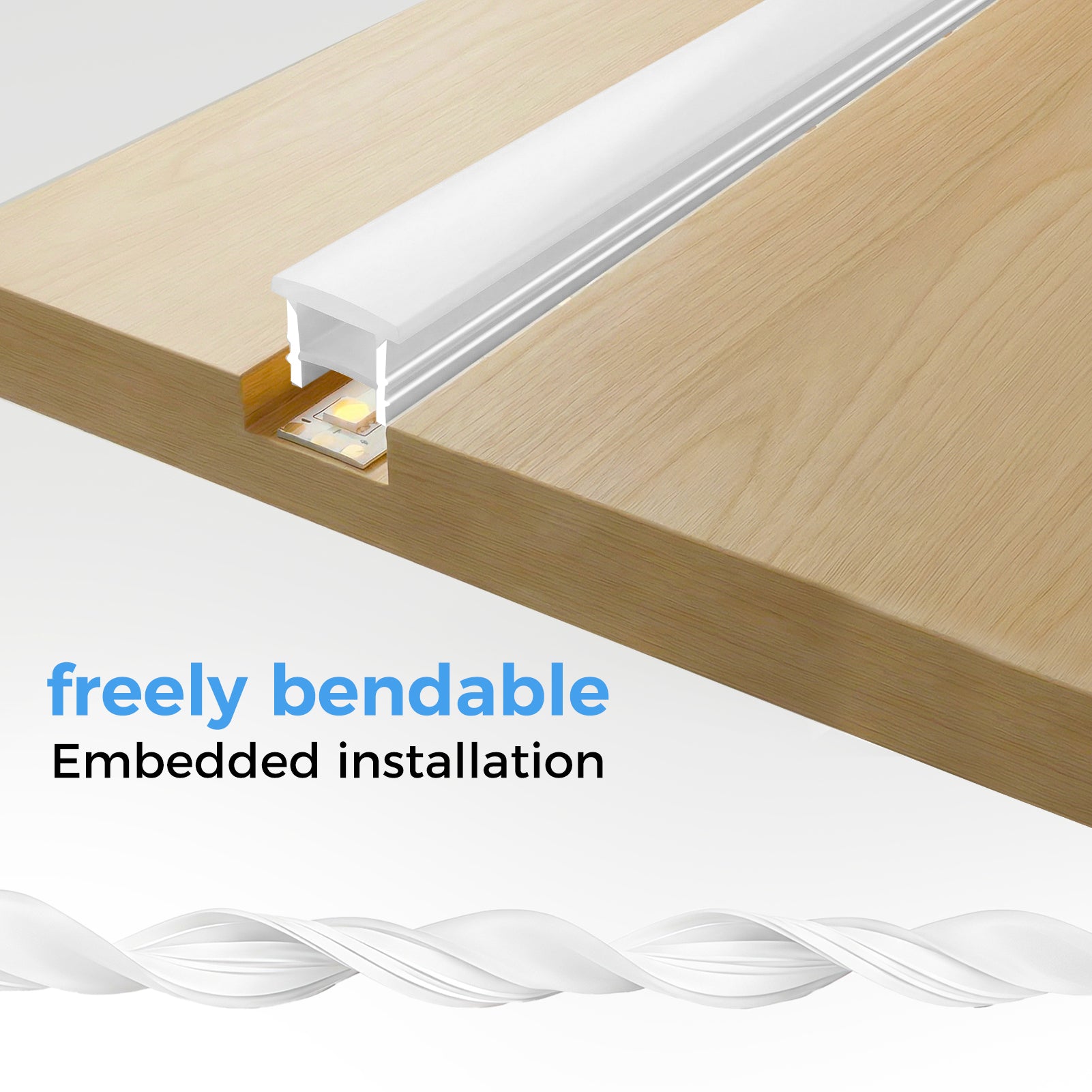 16×16mm Quick Install Neon Light Housing – S1616 Mounting Edge | Silicone LED Channel System | Max Strip Width ≤12 mm | Flat-Top Silicone Diffuser | for Architectural Cove Lighting & Retail Display Lighting | 164FT/50M