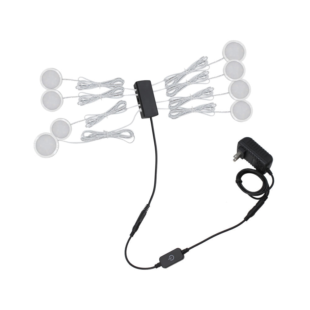 A-Series 10 Pack (10*2W) Dimmable CRI 90 LED Ultra Thin Under Cabinet Puck Lights With Dimmer & Power Adapter, All Accessories Included