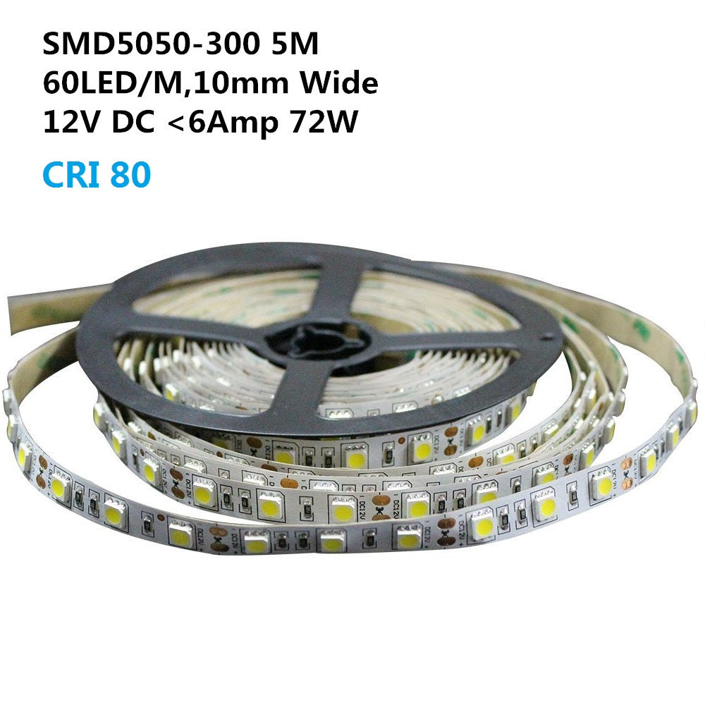 DC 12V Dimmable SMD5050-300 Flexible LED Strips 60 LEDs Per Meter 10mm Width 900lm Per Meter