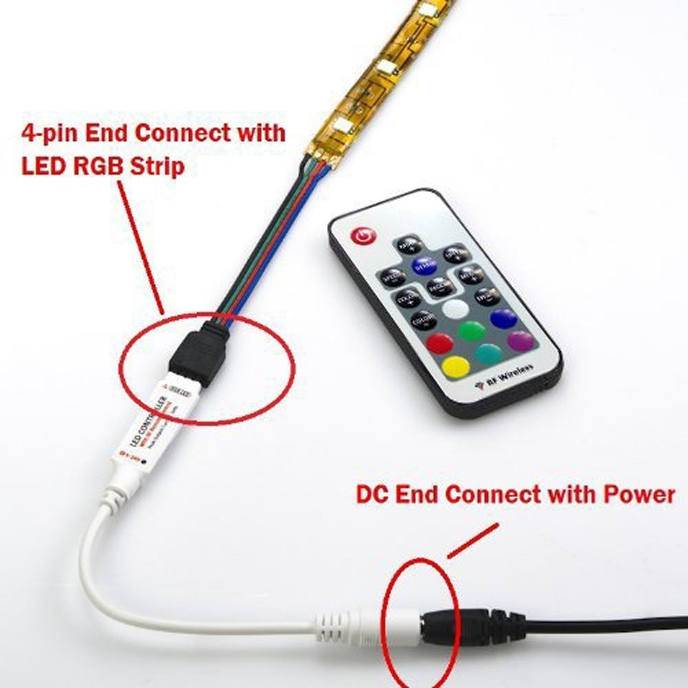 RGB LED Strip Controller – DC5V-24V 12A | Mini RF Wireless RGB Controller with 10-Key / 17-Key Remote | For LED Strips