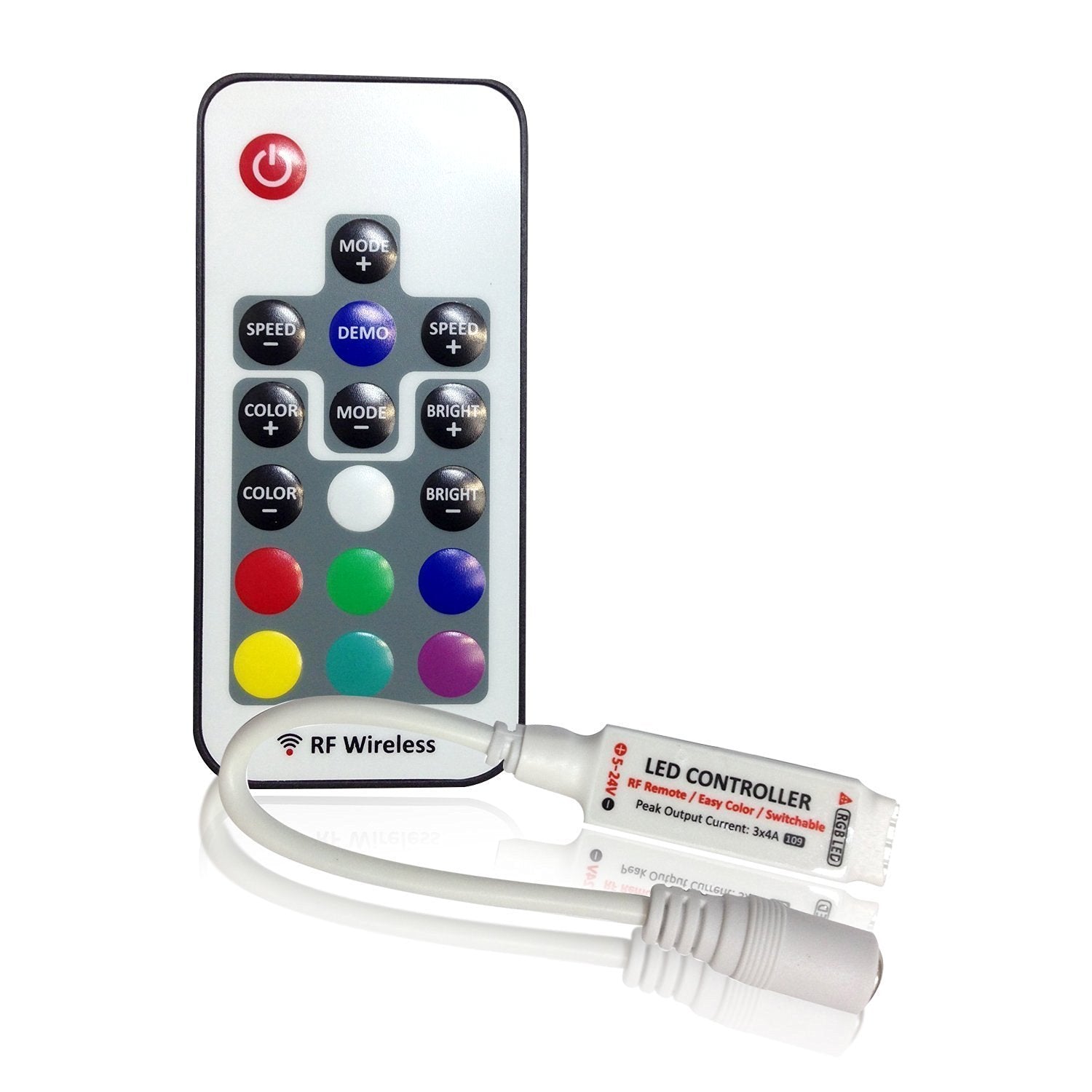 RGB LED Strip Controller – DC5V-24V 12A | Mini RF Wireless RGB Controller with 10-Key / 17-Key Remote | For LED Strips
