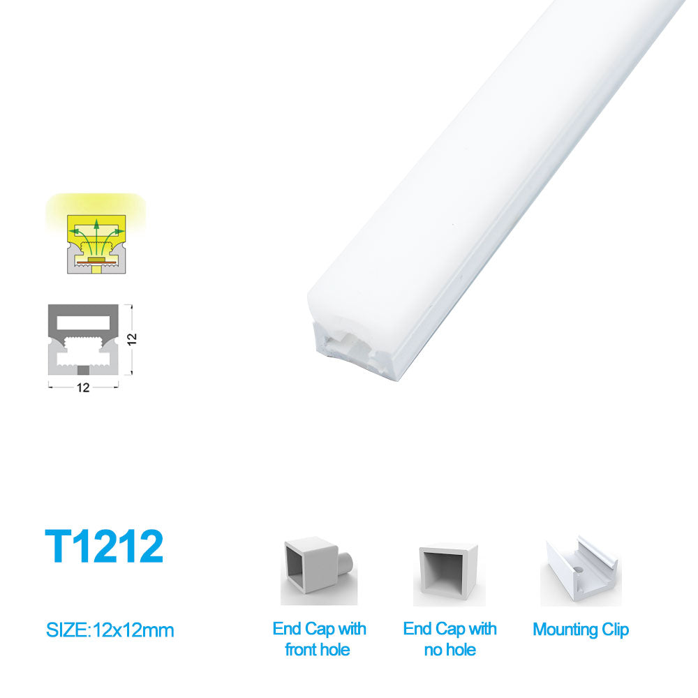 1M/5M/10M/20M Pack of T1212 3 Sides Postive Lighting Flexible LED Neon Light Housing Kit with End Caps and Mounting Clips Fit for 8mm Wide LED Strip