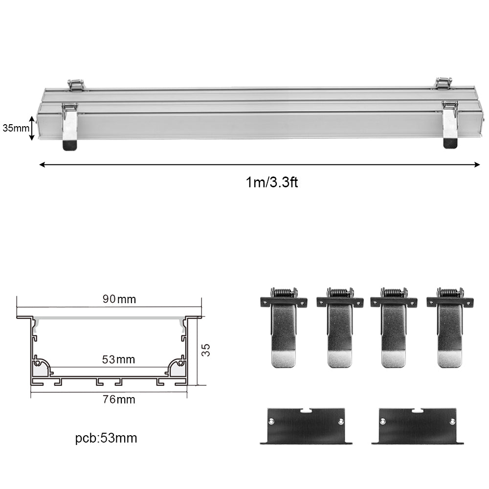 2 Pack H7635A Big Aluminum Extrusion Channel for Flush Mounting Linear Office Lighting System