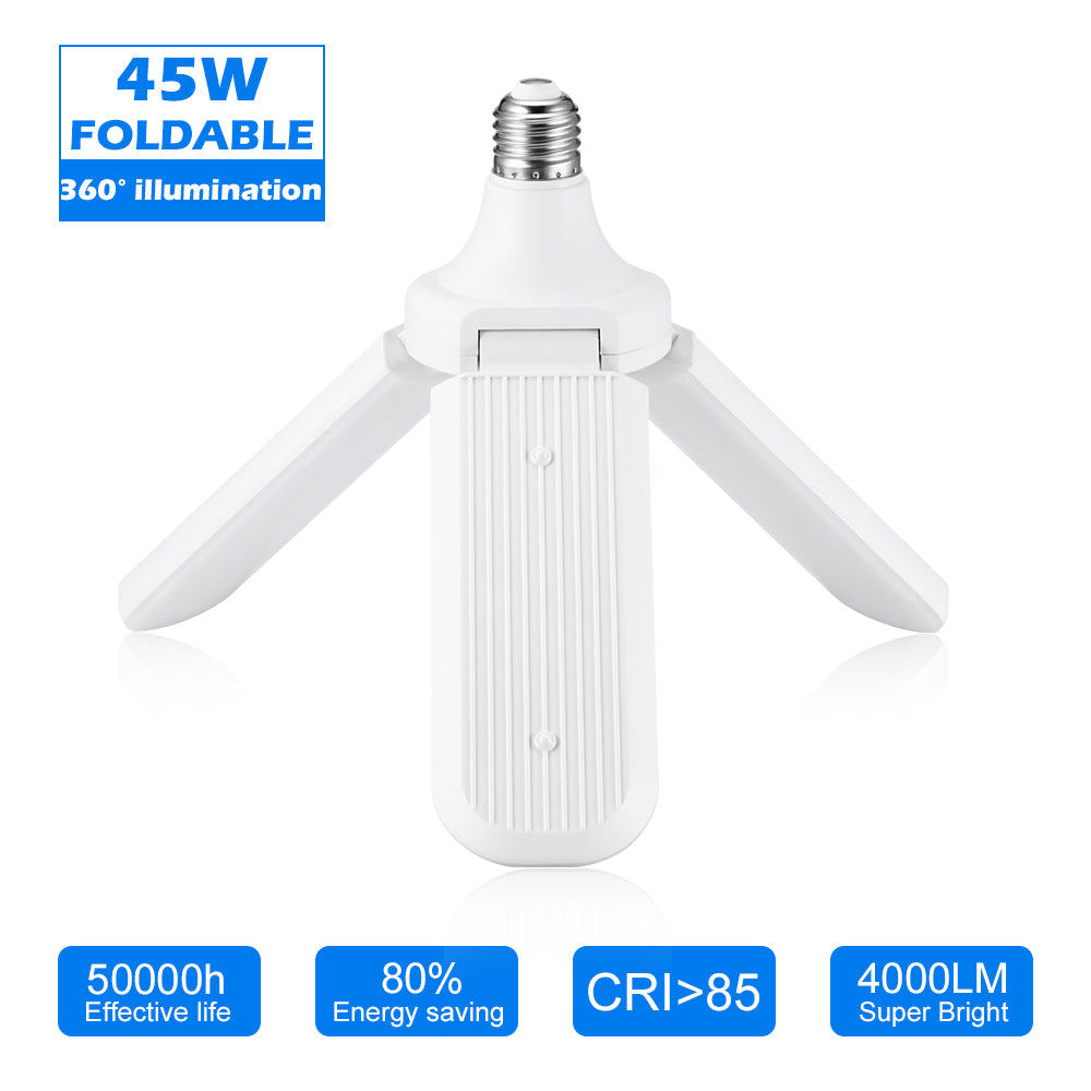 45W Deformable LED Garage Ceiling Lights 4500LM 6500K White 400 Watt Equivalent CRI80+ E26/E27 Base