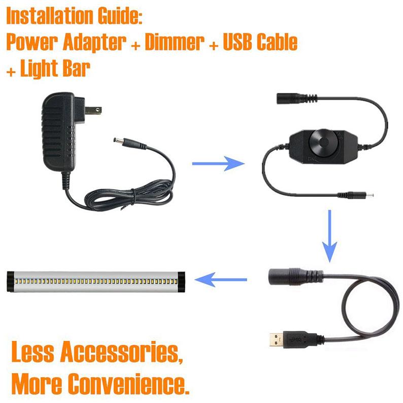 1 PACK 7mm Thick Silver Finish LED Under Cabinet Lighting Dimmable Kit CRI90 300LM SMD2835 12V 5W with Dimmer & Power Supply Included
