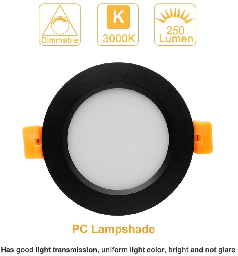 4 Pack 2 Inch Dimmable LED Downlight, 3W(35W Halogen Equivalent) Black Trim LED Ceiling Light