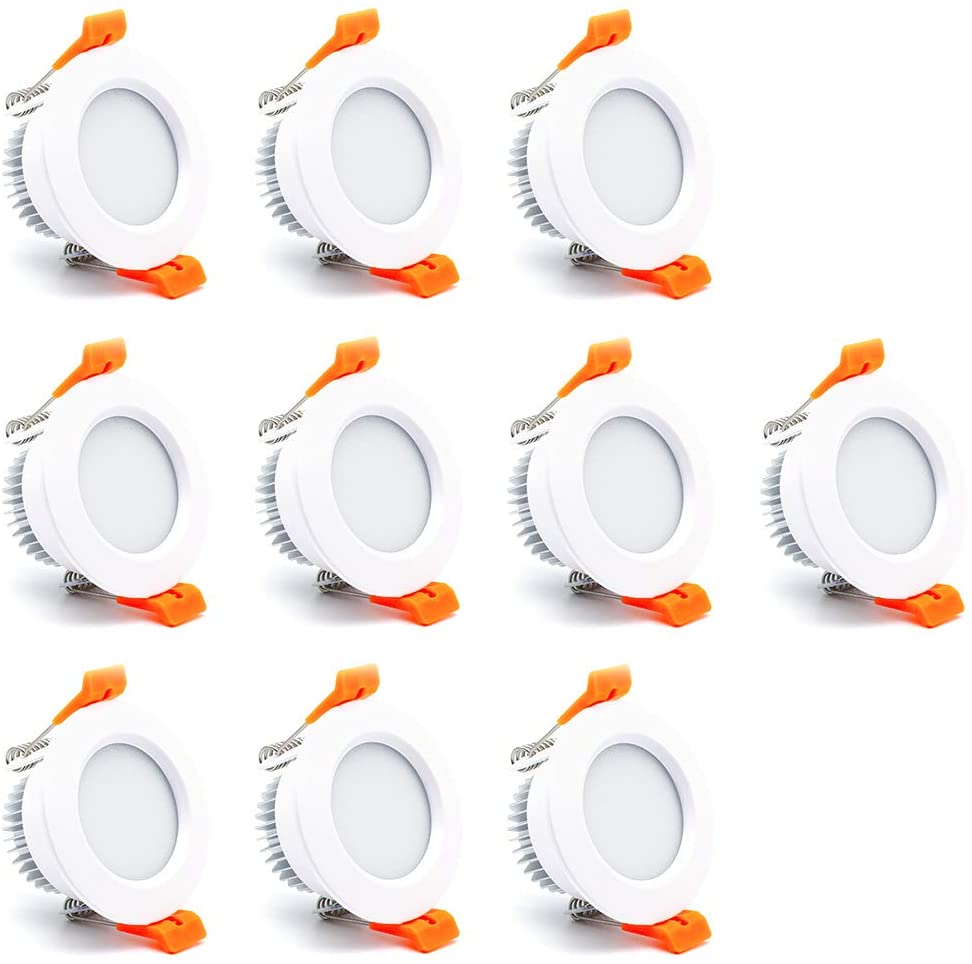 10 Pack 3W Dimmable Antifog LED Downlight CRI80 Flat Diffuser Ceiling Light -2-3/8'' Cutout