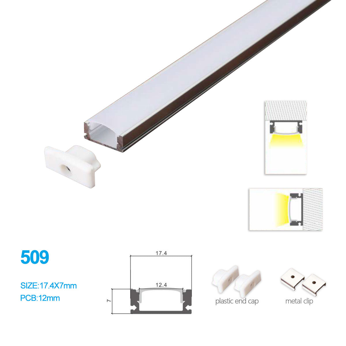 17.4*7 MM Ceiling/Wall Mounted LED Aluminum Profile w/Arch Cover for LED Strip Lighting Application