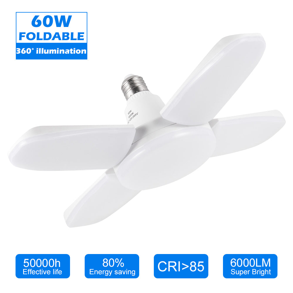60W LED Shop Light Deformable LED Garage Lights CRI80+ 6000LM 6500K White 400W Equivalent