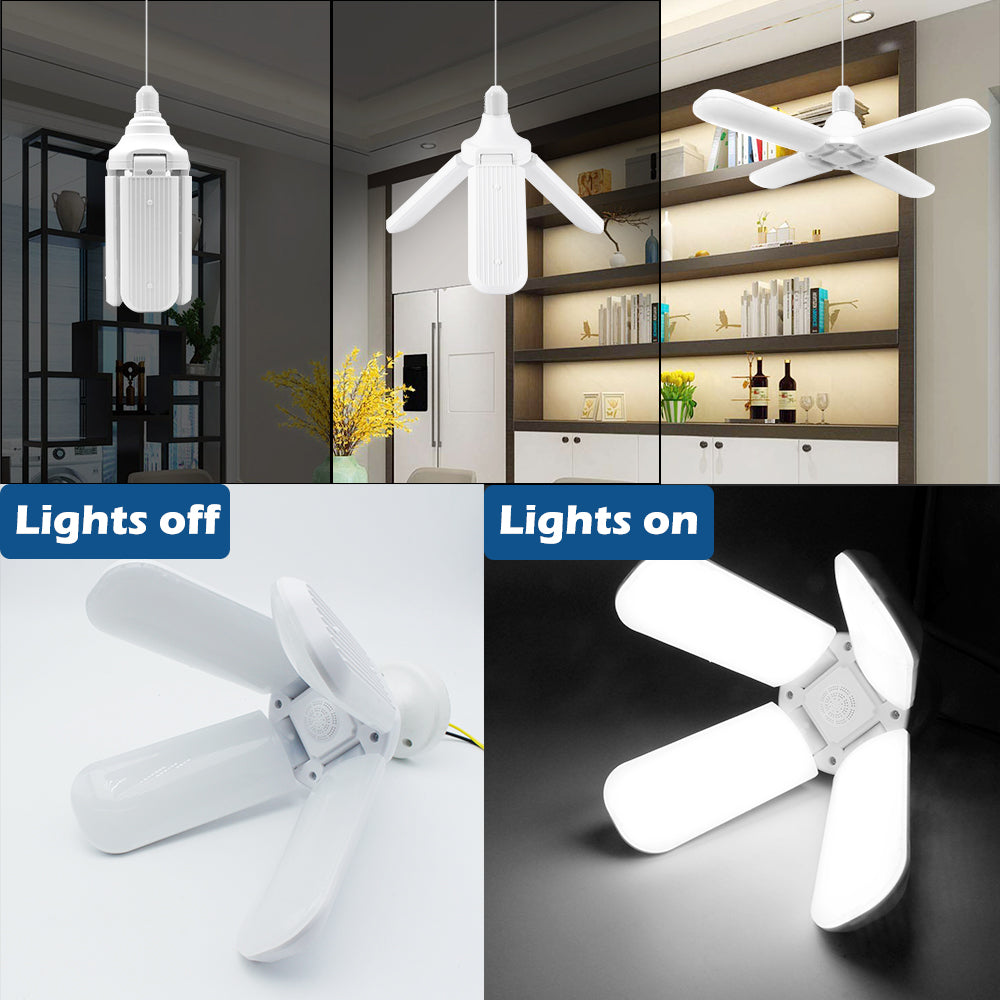 60W Deformable LED Garage Ceiling Lights 6000LM 6500K White 400W Equivalent CRI80+ E26/E27 Base