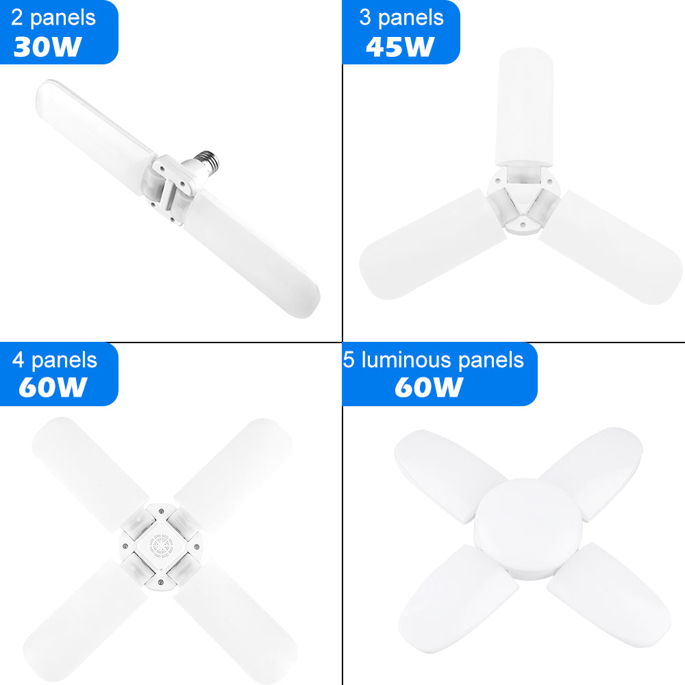60W Deformable LED Garage Ceiling Lights 6000LM 6500K White 400W Equivalent CRI80+ E26/E27 Base