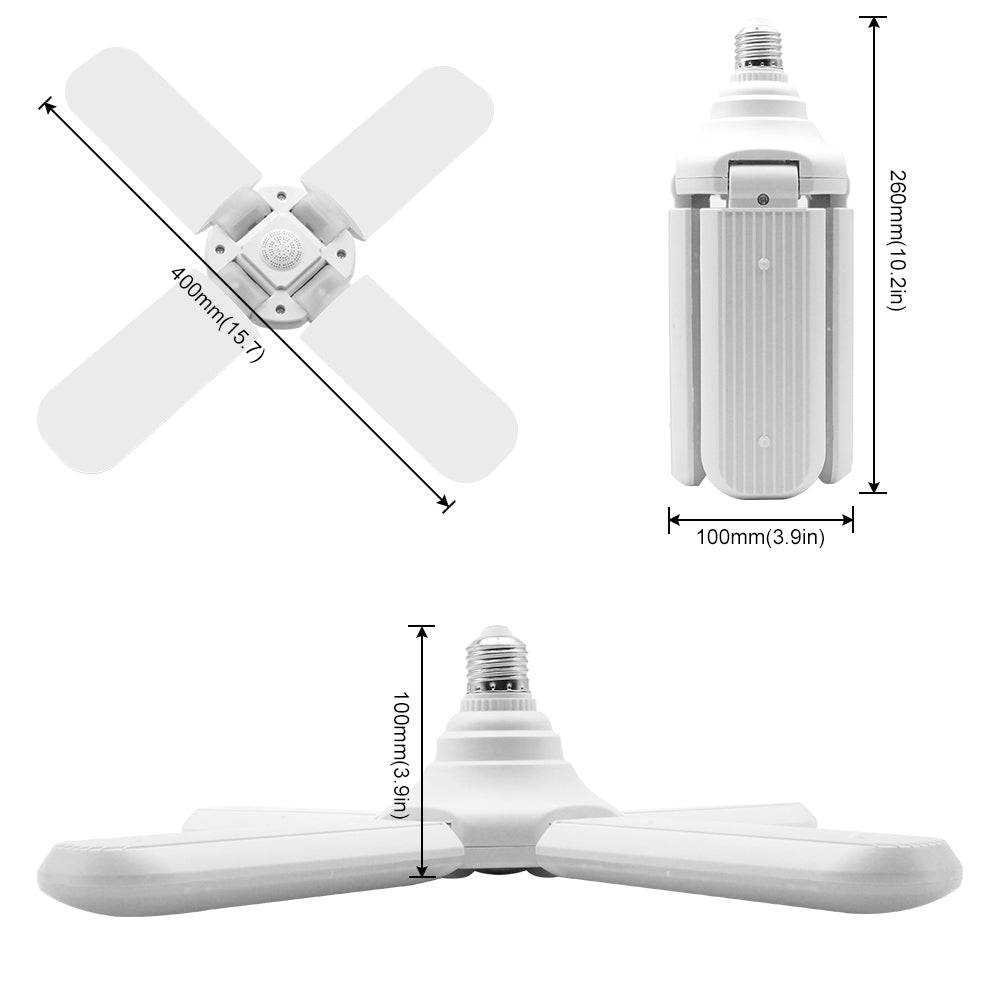 60W Deformable LED Garage Ceiling Lights 6000LM 6500K White 400W Equivalent CRI80+ E26/E27 Base