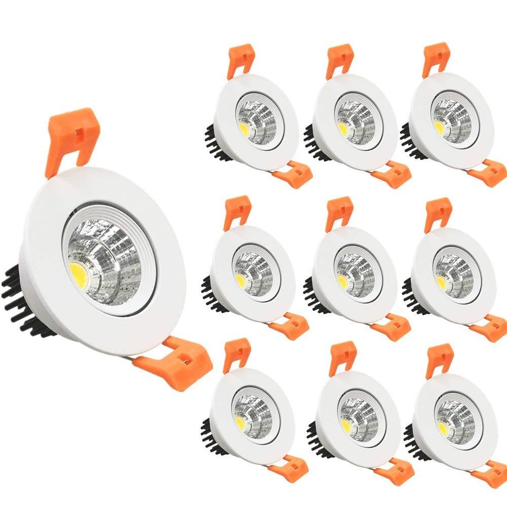 ECO-2 Series Adjustable COB LED Recessed Downlight – White Housing – TRIAC Dimmable – 3W/5W/9W – 4-Pack/10-Pack – 3000K–6000K – 100–130V / 200–240V