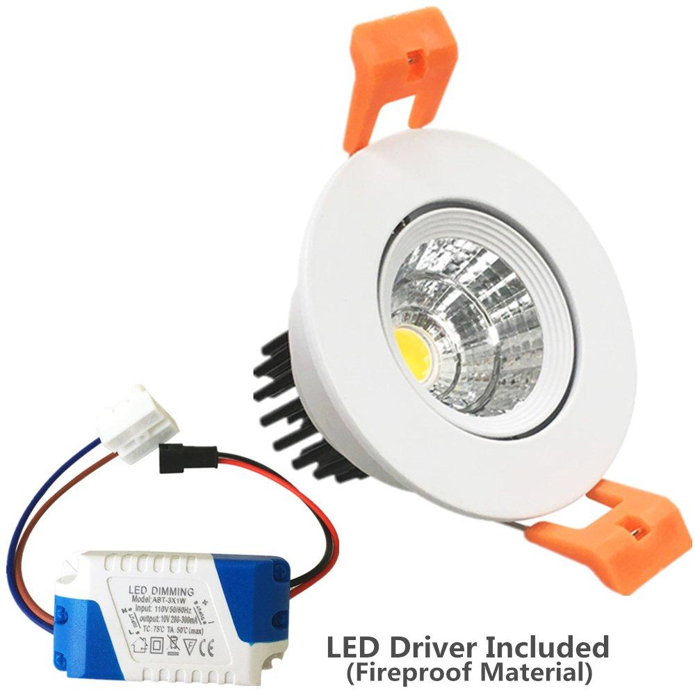 ECO-2 Series Adjustable COB LED Recessed Downlight – White Housing – TRIAC Dimmable – 3W/5W/9W – 4-Pack/10-Pack – 3000K–6000K – 100–130V / 200–240V