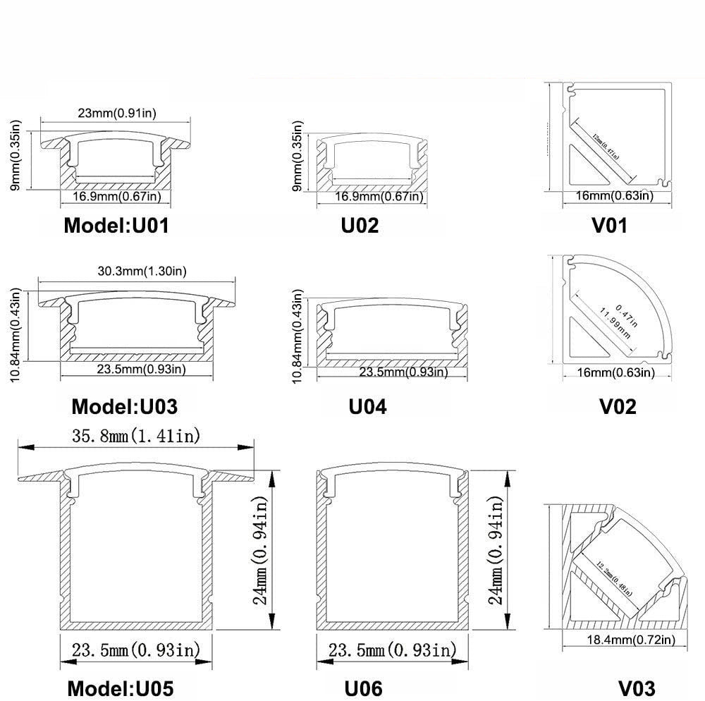 U-förmiger LED-Kanal U04-A – 20 mm | Silber / Schwarz | Milchweiße Abdeckung | Mit Installationszubehör | – Hochleistungs-Aluminiumprofil – 1 m / 2 m / 3 m | 50er-/100er-Pack