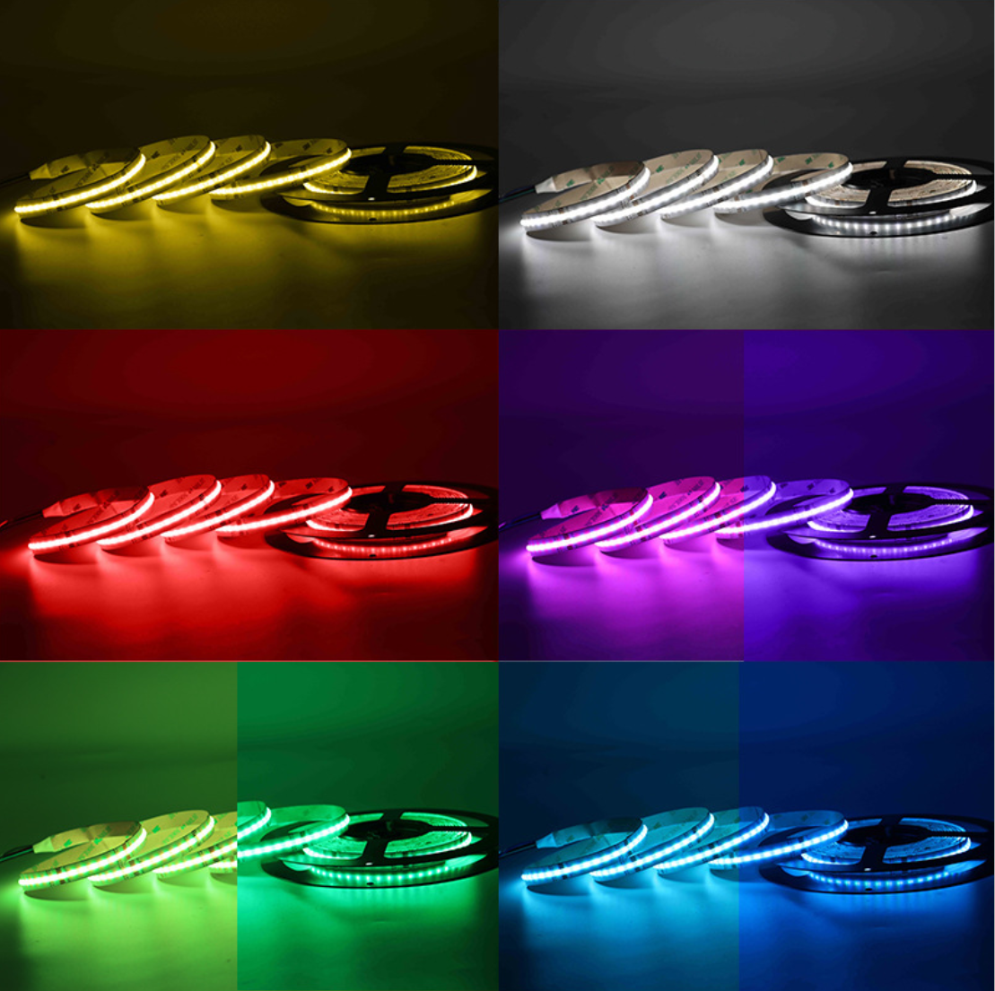 Multi-colors FCOB LED Strip 16.4FT/5M Dot Free 432LEDs/M 10W/M 12V RGB LED Light Tape