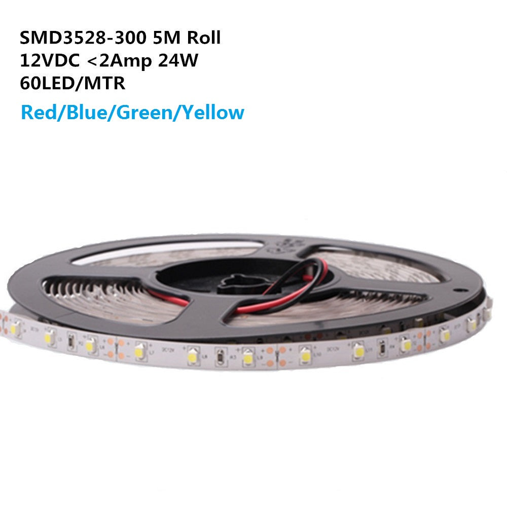 12V Red/Blue/Green/Yellow Dimmable Flexible LED Strips SMD3528-300 300LM 60 LEDs/Mtr 8mm Width