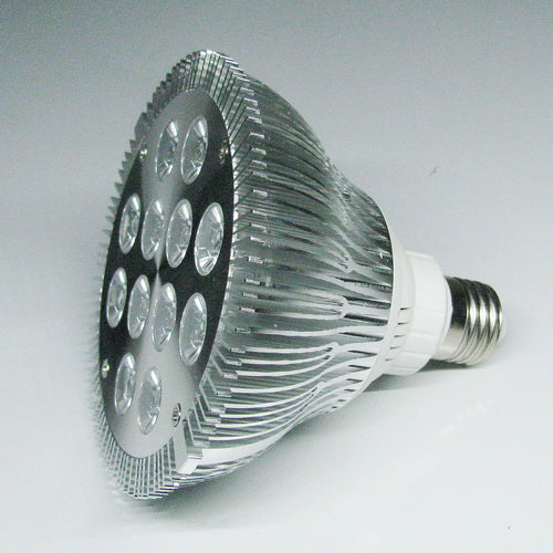 12 W (12 x 1 W) PAR38-LED-Lampe mit E27-Edison-Schraubsockel, entspricht 90 W, 100–240 V AC, silbernes Gehäuse, Innentyp