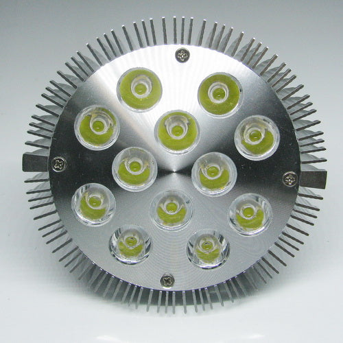 12 W (12 x 1 W) PAR38-LED-Lampe mit E27-Edison-Schraubsockel, entspricht 90 W, 100–240 V AC, silbernes Gehäuse, Innentyp
