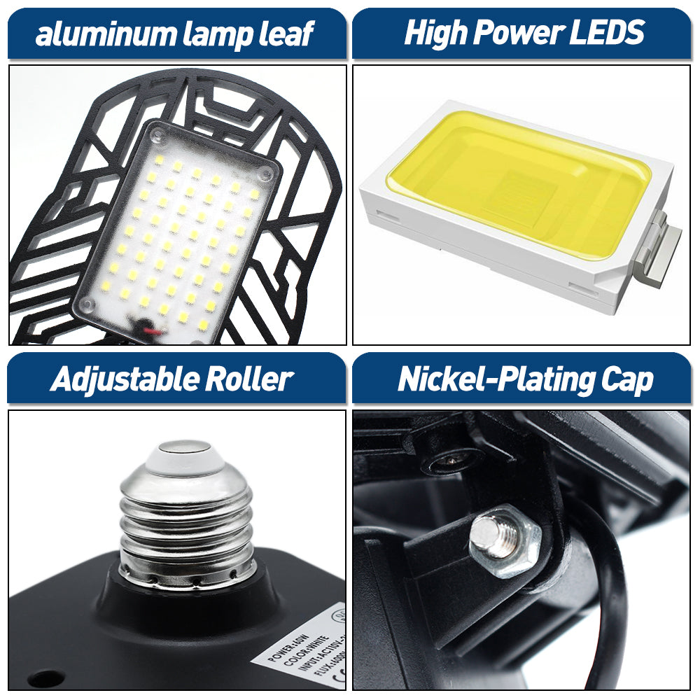 LED Garage Light 60W CRI 80 6000LM 6000K Deformable E26/E27 Base LED Ceiling Light for Garage
