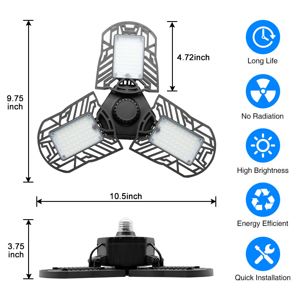 LED Garage Light 60W CRI 80 6000LM 6000K Deformable E26/E27 Base LED Ceiling Light for Garage