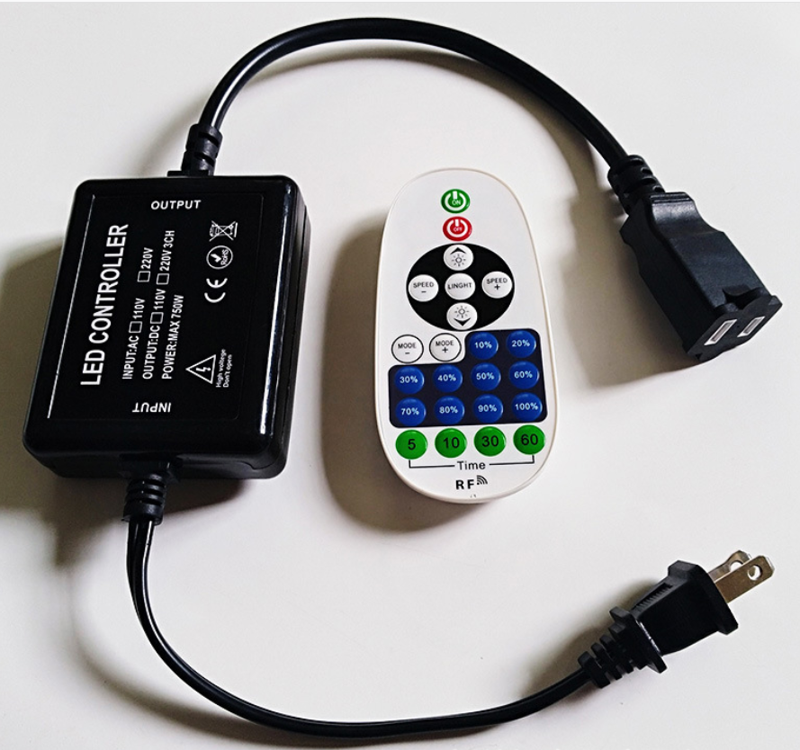 AC110V/220V LED Dimmer (Plastic Housing) for 110V/220V LED String Light, Wireless Remote Control Dimmer with 2 Prong Outlet, Timer Switch
