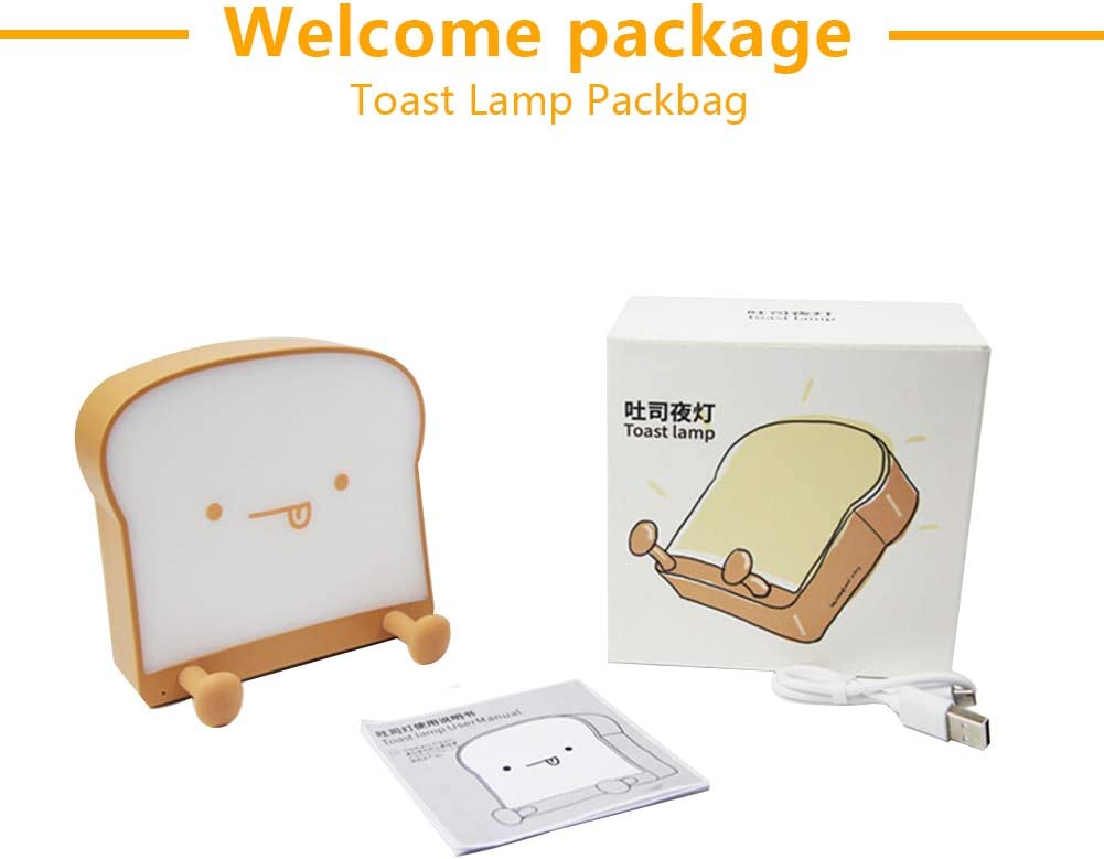 Meme Toast Bread LED Night Light Rechargeable Desk lamp with Timer for Baby Girls Boys